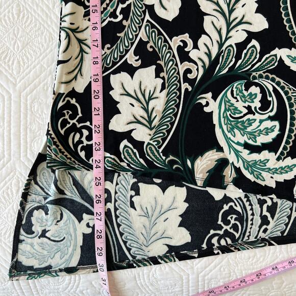 Chico's Travelers Asymmetrical V-Neck Blouse Filigree Black Green Small - Picture 8 of 11